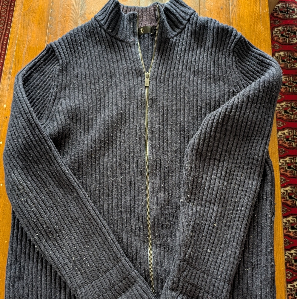 Uniqlo +J Mens Navy Wool Zip-up Ribbed Sweater